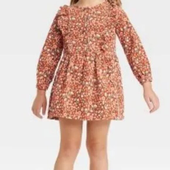 Toddler Girls Floral Ruffle Corduroy Long Sleeve Dress - Cat & Jack - Picture 5 of 7